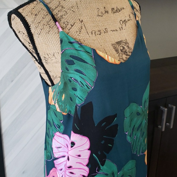 C&E maxi dress green yellow pink tropical print  spaghetti strap Size Large - Picture 2 of 5